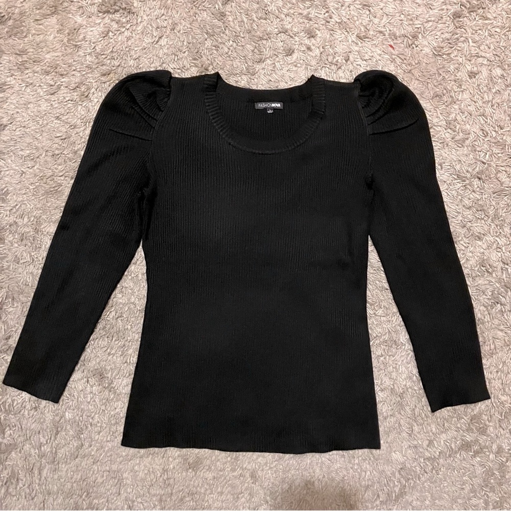 Fashion Nova Black Long Sleeve with Puffy Shoulders